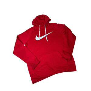 Y2K Nike Red Center Big‎ Swoosh Pullover Hoodie size LARGE